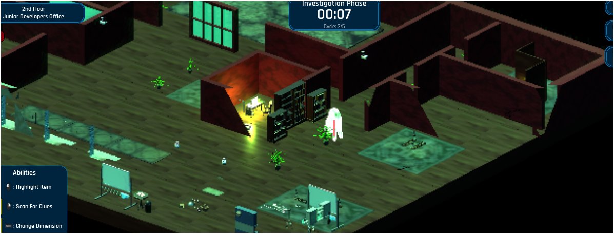 Pass 2 — player walking behind wall geometry